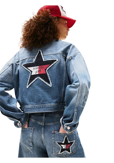 Giacca crop Tommy Girl oversize in denim con logo Tommy Hilfiger | DW0DW214331A4